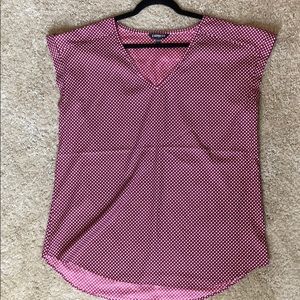 Express Silky V-Neck Rolled Sleeve Blouse